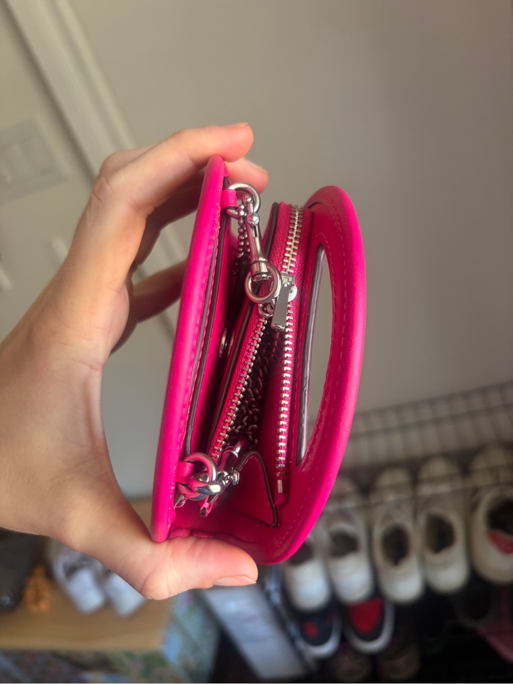 Hot Pink Top-Handle Coach Card Case - Picture 3 of 7